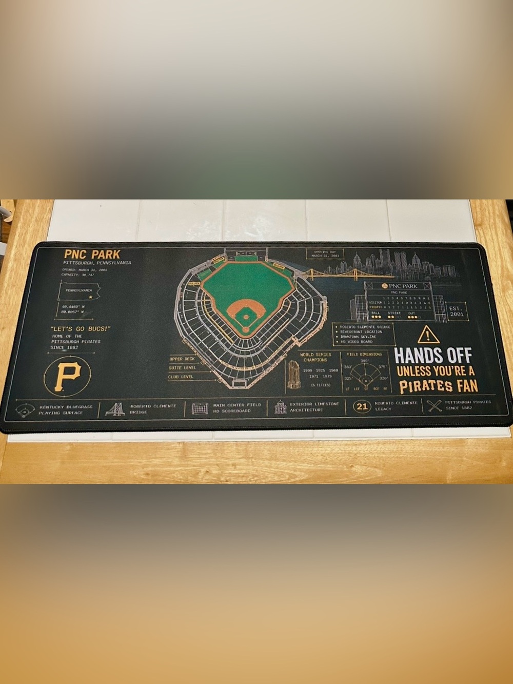 Pittsburgh Pirates PNC Park extra-large desk mat and mouse pad.